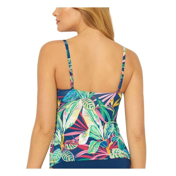 BLEU Women's Navy Stretch Tie-Front Lined Deep V Neck It Tankini Swimsuit Top 4 - Picture 2 of 2